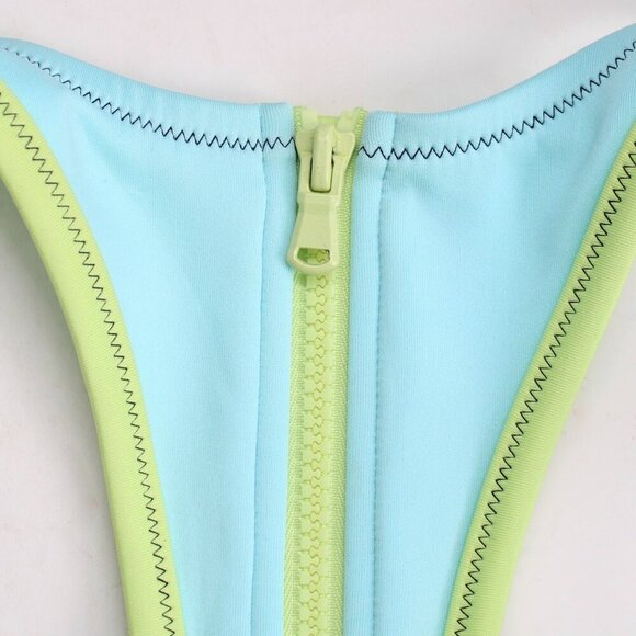 Victoria’s Secret Neoprene Blue Green Zipper Racerback Bikini Top Size 34DD - Picture 5 of 8